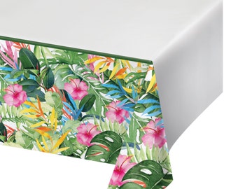 Hawaiian Party Tablecloth, Tropical Party Table Cover, Paper Tablecloth, Tropical Bridal Shower, Tropical Party Supplies, Luau Party Décor