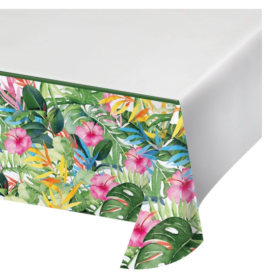 Hawaiian Party Tablecloth, Tropical Party Table Cover, Paper Tablecloth, Tropical Bridal Shower, Tropical Party Supplies, Luau Party Décor Il_570xn