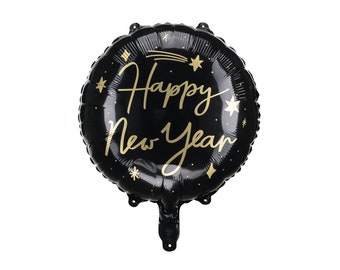 Black Happy New Year Balloon 14in,  New Year's Eve Balloons, Happy New Year Party Decor, NYE Party,  NYE Photo Prop, New Year's Eve Bash