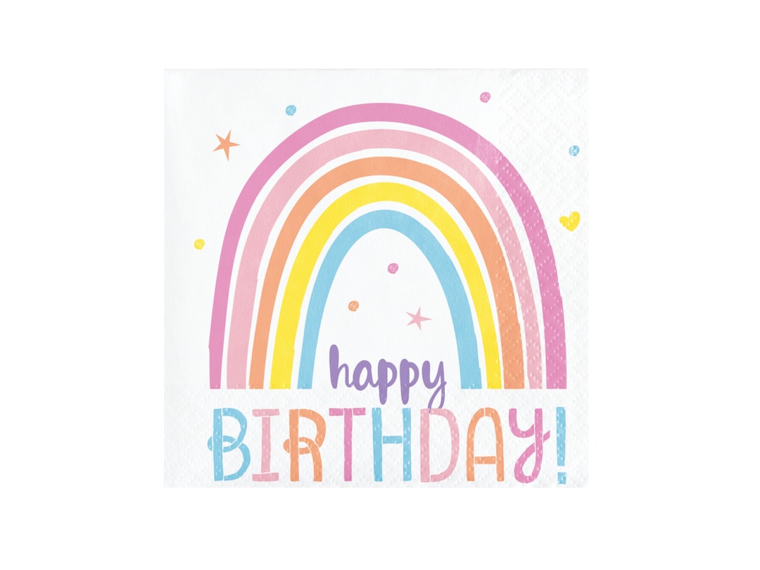 Pastel Rainbow Happy Birthday Napkins, Rainbow Birthday Napkins, Beverage Napkins, Rainbow 1st ...