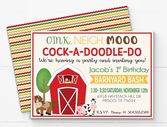 Farm Birthday Invitation Barnyard Animals Birthday Invitation