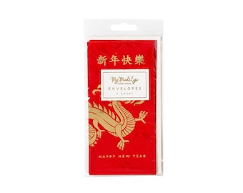 Lunar New Year Envelopes 6ct, Chinese New Year Envelopes, Lucky Red Envelopes, Red Money Envelopes, Year of the Dragon 2024, Ang Pao