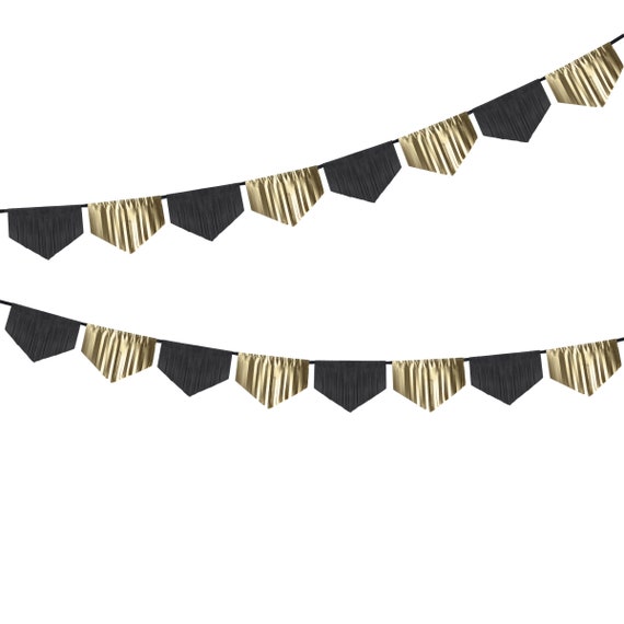 Black and Gold Scalloped Fringe Garland, New Year's Eve Party Decorations, Great Gatsby Party Decor, Grad Party Banner, Wedding Party Banner Il_570xn
