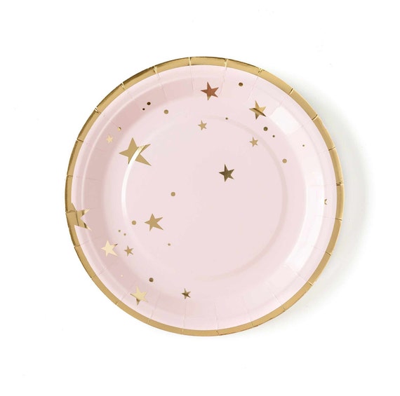 Pink and Gold Star Paper Plates 8ct Pink Plates With Gold Stars