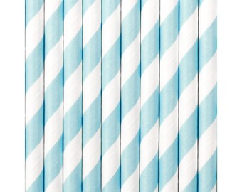 Light Blue and White Striped Straws 10ct, Pastel Blue Straws, Blue Party Decor, Paper Straws, Cake Pop Sticks, Gender Reveal, Boy Birthday
