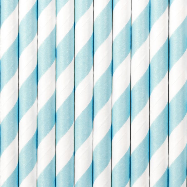 Light Blue and White Striped Straws 10ct, Pastel Blue Straws, Blue Party Decor, Paper Straws, Cake Pop Sticks, Gender Reveal, Boy Birthday