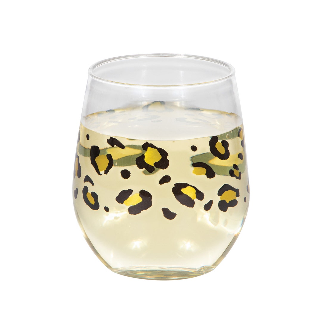 Leopard Print Acrylic Wine Glasses 6ct, Cheetah Print Stemless Wine