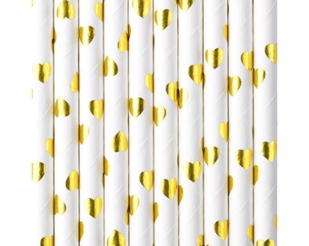 Gold Heart Paper Straws 10ct, Heart Straws, Valentine Straws, Gold Straw, Valentines Day Party Supplies, Eco Friendly Straw, Cake Pop Sticks