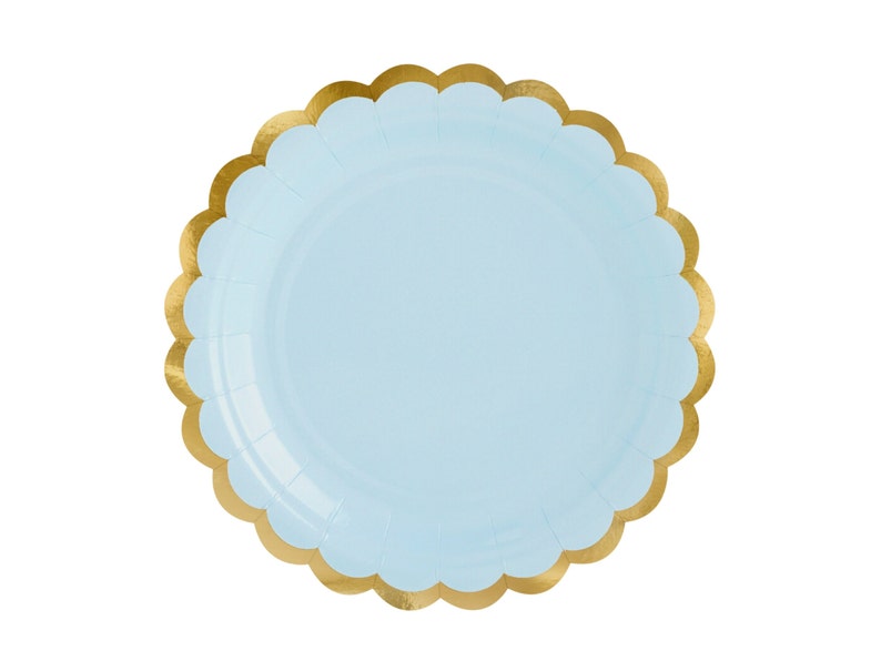 Pastel Blue Paper Plates Blue and Gold Dessert Plates Light Etsy