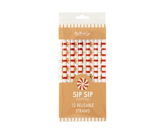 Reusable Gingerbread and Striped Straws 12ct, Christmas Straws, Gingerbread Straws, Kids Christmas Party Favors, Stocking Stuffers for Kids