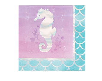 Seahorse Napkins, Small Mermaid Napkins, Mermaid Tableware, Under the Sea Party Decor, Mermaid Baby Shower,