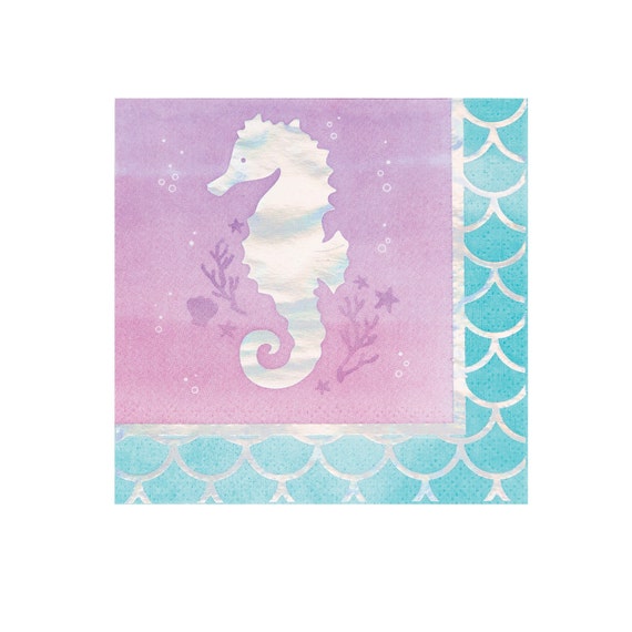 Seahorse Napkins, Small Mermaid Napkins, Mermaid Tableware, Under the Sea Party Decor, Mermaid Baby Shower, Il_570xn