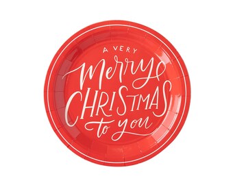 Merry Christmas Plates 8ct, Traditional Christmas Paper Plates, Christmas Party Plates, Elegant Christmas Tableware, Red Plates Disposable