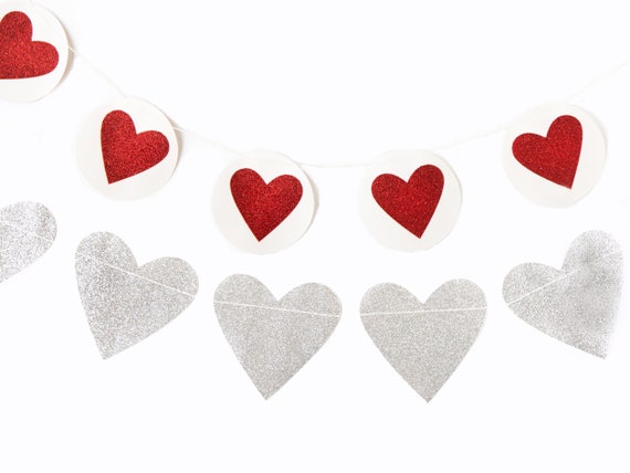 Valentine Heart Banner, Glitter Heart Garland, Valentine's Day Party Decorations, Heart Decorations Il_570xn