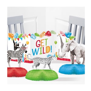 Party Animals Centerpiece Set 4ct, 3D Centerpiece, Party Animal Birthday Decor, Animal Party Supplies, Get Wild, Safari Birthday, Wild One image 2