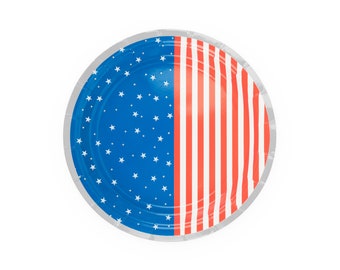 Stars and Stripes Plates, 4th of July Dessert Plate, American Flag, Patriotic Dinnerware, Fourth of July Party Supplies, Military Retirement