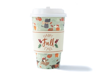 Happy Fall Y'all Coffee Cups Disposable 8ct, Fall Coffee Cups To Go, Thanksgiving Coffee Cups with Lids and Sleeves, Fall Office Coffee Bar