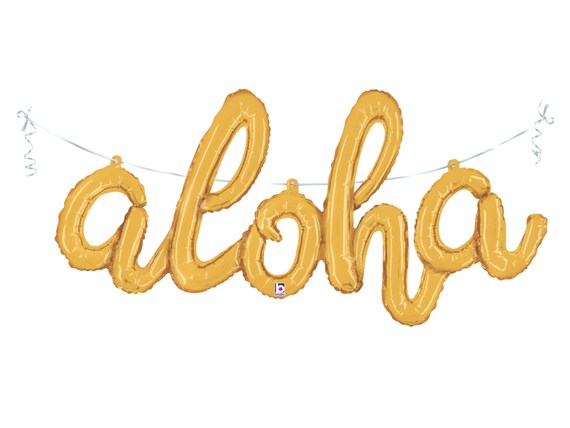 Aloha Balloon, Gold Aloha Script Balloon, Hawaiian Luau Party Décor, Tropical Party Balloons, Tropical Bridal Shower, Balloon Photo Prop Il_570xn