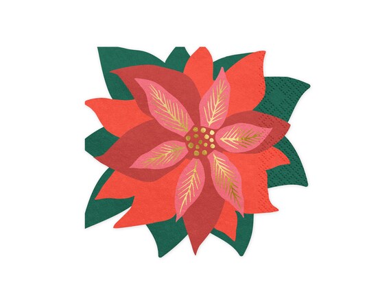 Poinsettia Christmas Napkins 20ct, Red Star of Bethlehem Dessert Napkins, Red and Green Napkins, Traditional Christmas, Holiday Napkins Il_570xn
