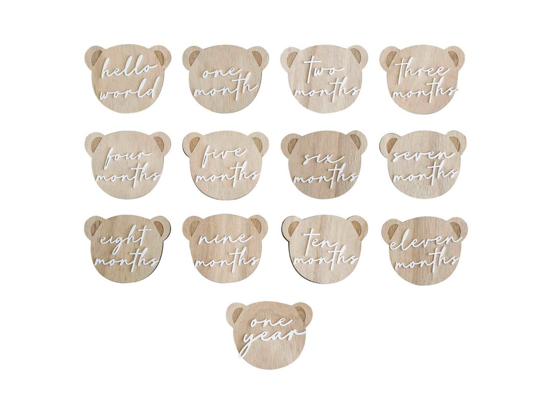 Wooden Teddy Bear Baby Milestone Signs, Monthly Baby Milestone Markers ...