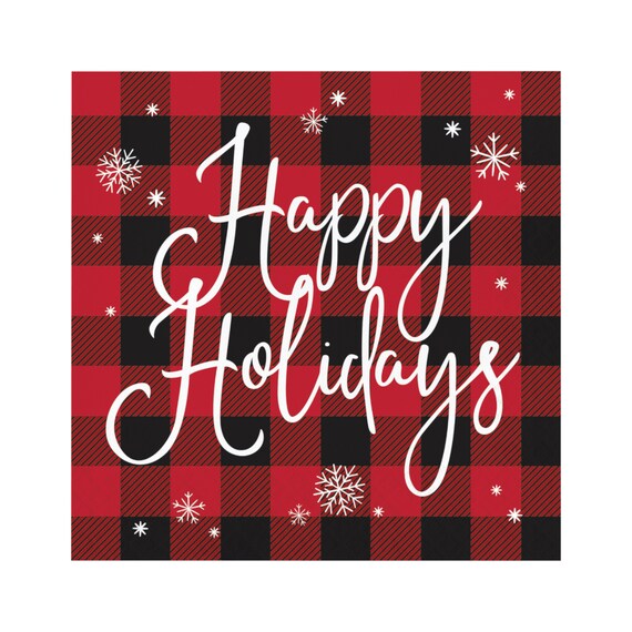 Red and Black Holiday Napkins, Buffalo Plaid Christmas Napkins, 16