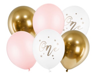 Pink and Gold First Birthday Balloons 6ct, Girl 1st Birthday Balloons, Pink Party Balloons, Princess 1st Birthday, Pink & Gold Party Décor