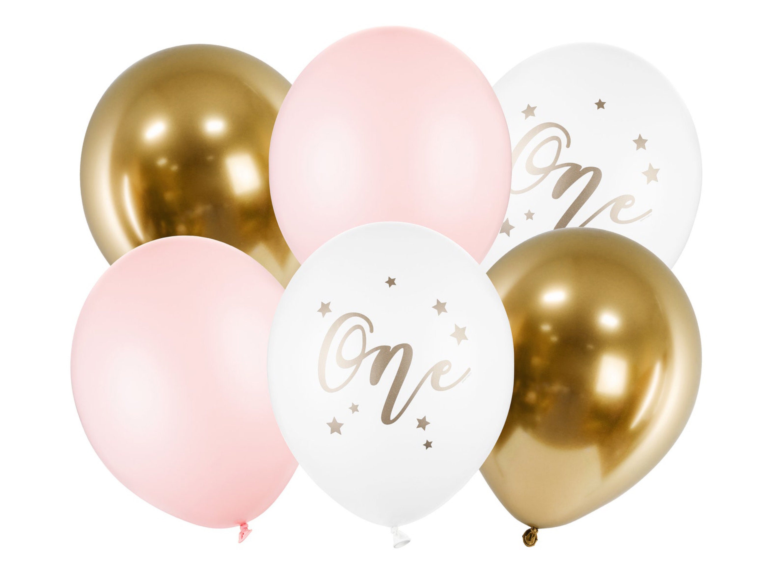 Pink and Gold First Birthday Balloons 6ct, Girl 1st Birthday Balloons ...