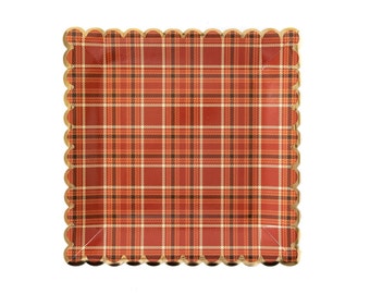 Plaid Scalloped Thanksgiving Plates, Plaid Plates, Fall Plates, Autumn Tableware, Friendsgiving Paper Plates, Thanksgiving Dinner Plates 8ct