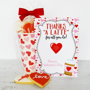 Thanks A Latte Teacher Valentine Card, Coffee Valentine Gift Card Holder, Instant Download Printable Valentine Card, Teacher Gift