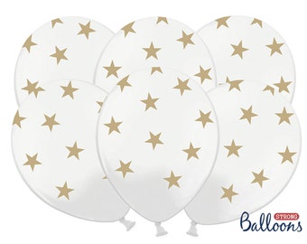 Gold Star Balloons 6ct, Twinkle Twinkle Little Star Baby Shower Balloons, Night Under the Stars, Celestial Party Decor, New Year's Eve Party