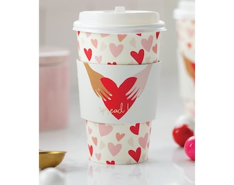 Valentine Coffee Cups Disposable 8ct, Valentine Cups, Coffee Valentine Gift, Gift for Teacher, Valentine Coffee Bar, Galentine's Day Party