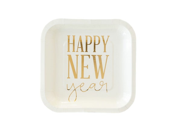 Gold Happy New Year Plates 8ct, New Year's Eve Plates, NYE Party Decor, NYE Tableware, Dessert Plates, Appetizer Plates, Chinese New Year Il_570xn