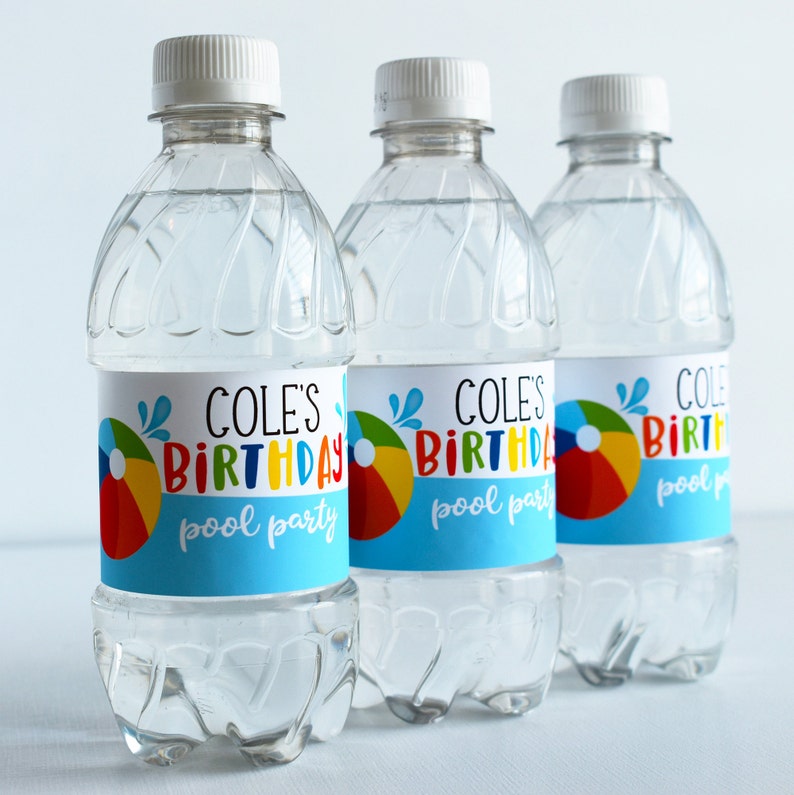 Beach Ball Water Bottle Labels Pool Party Water Bottle Labels Etsy
