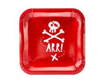 Pirate Party Plates, 6 Red Pirate Plates, Pirate Party Decor, Pirate Theme Decorations, Pirate 1st Birthday, Disposable Plates