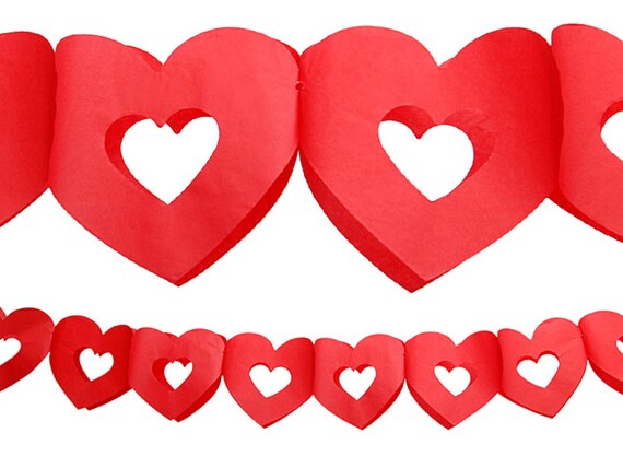 Valentine Heart Tissue Paper Garland, Red Heart Garland, Heart