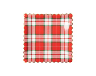 Red Christmas Plaid Scallop Plates 8ct, Christmas Plates, Holiday Paper Plates, Christmas Tableware, Cozy Christmas Decor, Winter Wonderland