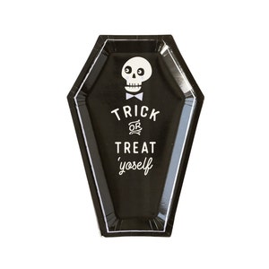 Coffin Shaped Plates 8ct,  Casket Plates, Halloween Party Plates, Dessert Plates, Trick or Treat Yourself, Halloween Decor, Skeleton Party