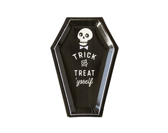 Coffin Shaped Plates 8ct,  Casket Plates, Halloween Party Plates, Dessert Plates, Trick or Treat Yourself, Halloween Decor, Skeleton Party