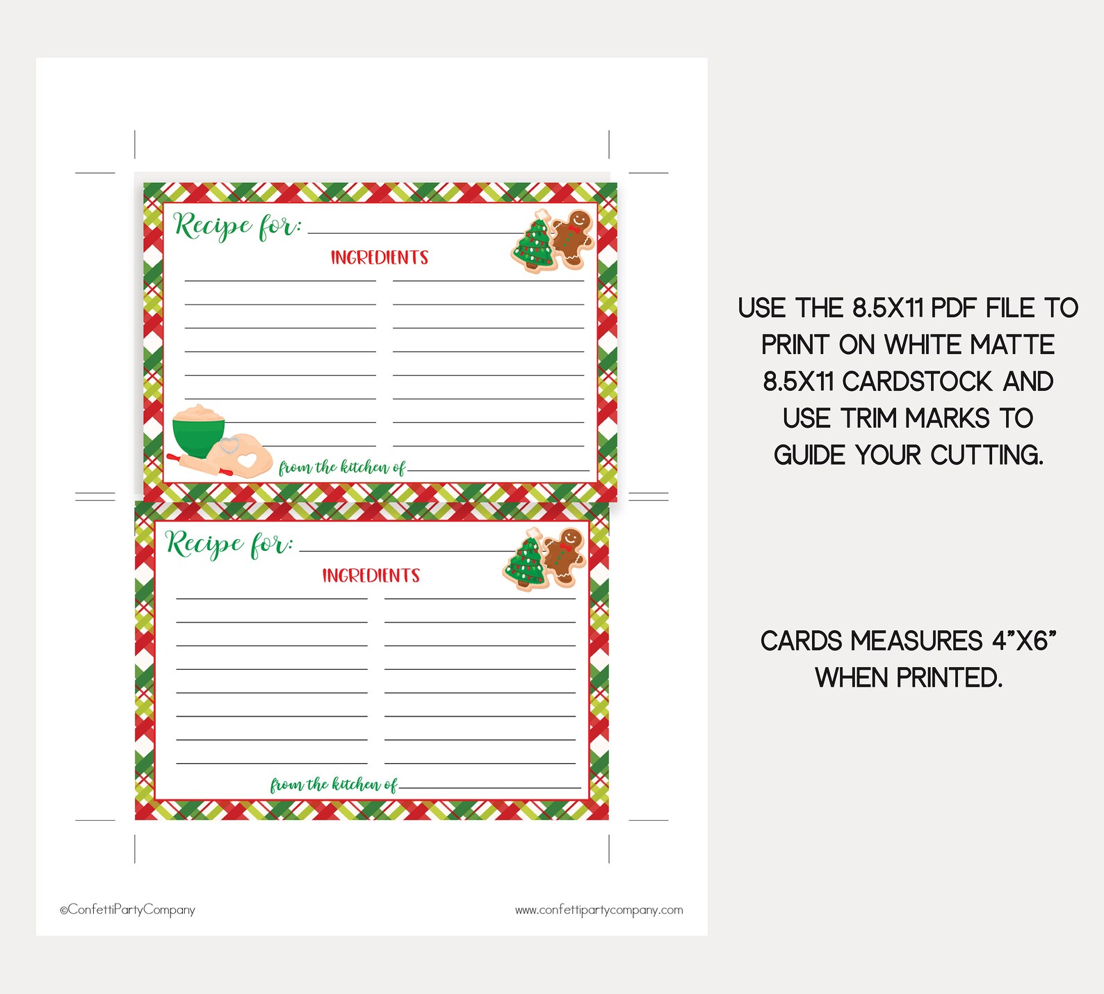 Christmas Recipe Cards Cookie Exchange Recipe Cards Holiday - Etsy