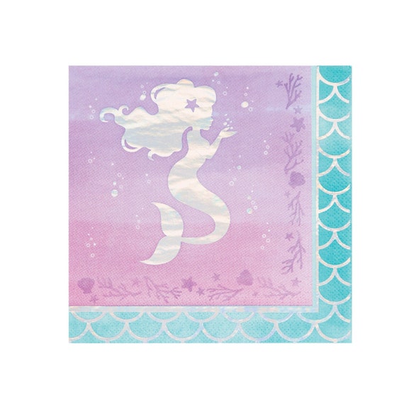 Mermaid Napkins, Large Mermaid Napkins, Mermaid Birthday, Iridescent Party Supplies, Under the Sea Party Decor Il_570xn