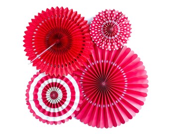 Red Paper Fans, Red Fans, Red Paper Rosettes, Christmas Party Decor, Paper Party Fans, Valentine Party Decor