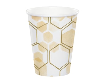 Gold Bee Paper Cups, Bee Party Cups, 16 Disposable Honeycomb Cups, Gold Bee Party Decor, Bride to Bee, Bee Birthday, Bee Baby Shower