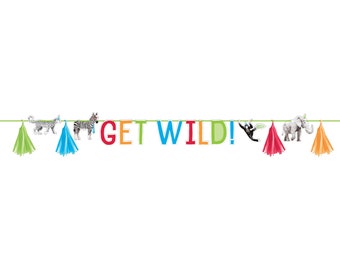 Party Animals "Get Wild" Banner 8ft, Animal Banner, Jungle Safari Party Decor, Party Animal Birthday, Safari Baby Shower, Wild One Party