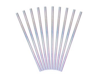 Iridescent Paper Straws 10ct, Iridescent Drinking Straws, Iridescent Party Decor, Cake Pop Sticks, Outer Space Party, Mermaid Party