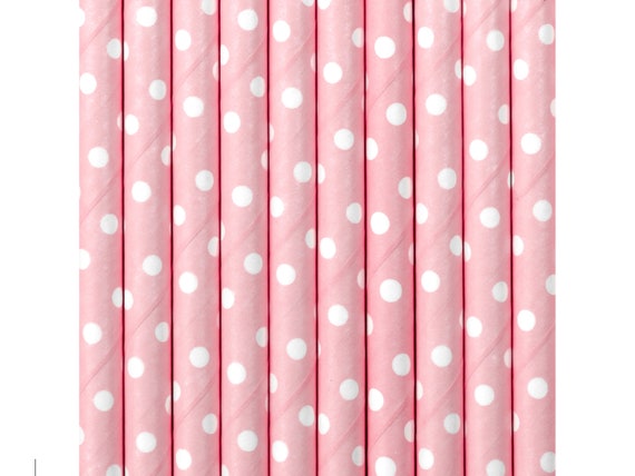 Pink and White Polka Dot Paper Straws 10ct, Pink Straws, Pink Party Supplies, Eco Friendly Straws, Cake Pop Sticks, Princess Party Il_570xn