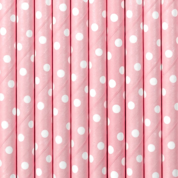 Pink and White Polka Dot Paper Straws 10ct, Pink Straws, Pink Party Supplies, Eco Friendly Straws, Cake Pop Sticks, Princess Party