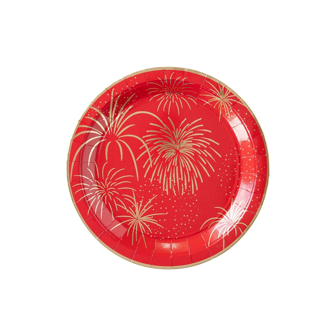Gold Foil Fireworks Paper Plates 8ct, Chinese New Year Plates, Chinese