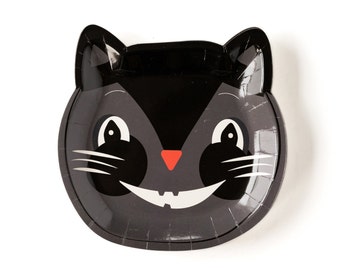 Halloween Cat Paper Plates, Black Cat Face, 9 inch (Set of 8)