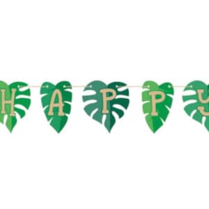 Jungle Leaf Happy Birthday Banner, Safari Themed Birthday Banner, Tropical Party Banner, Jungle Leaves Decorations, Party Animals Birthday