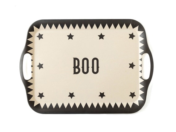 Vintage Halloween Serving Tray with Handles, Retro Halloween Decorative Platter, Reusable Bamboo Tray, Halloween Home Decor, Boo Bash Party Il_570xn